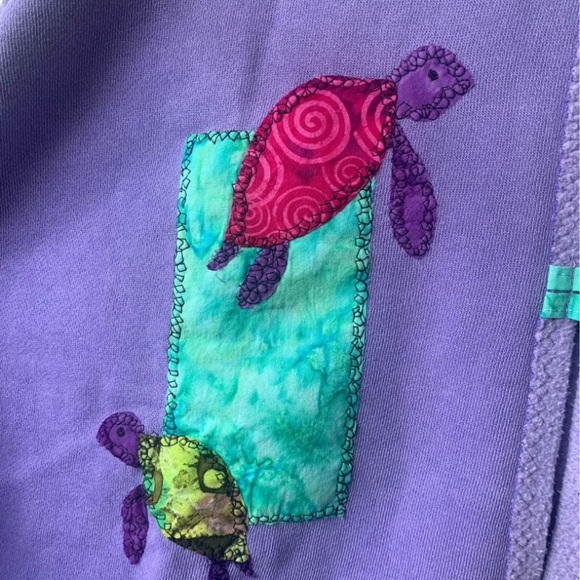 Purple seahorse carb turtle cardigan sweater button up pink orange turquoise - Picture 4 of 10